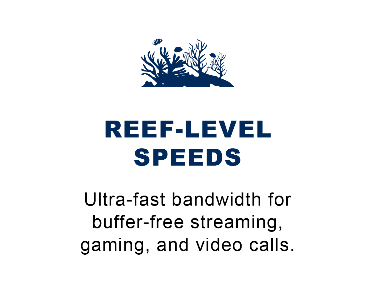 Reef-Level Speeds: Ultra-fast bandwidth for buffer-free streaming, gaming, and video calls